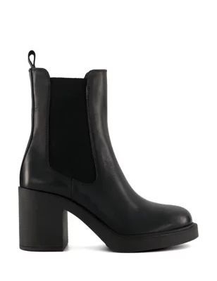 Womens Leather Block Heel Round Toe Ankle Boots