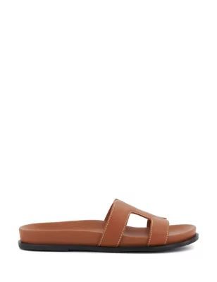 Womens Leather Footbed Sliders