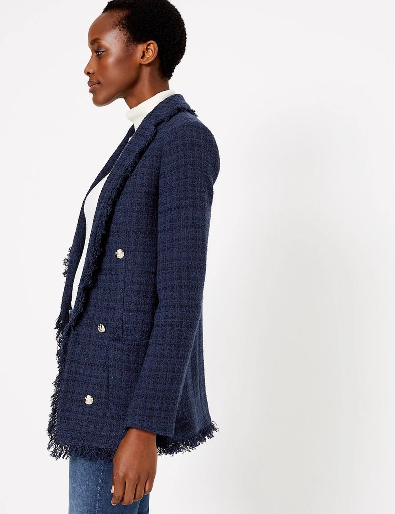 Cotton Blend Tweed Longline Blazer
