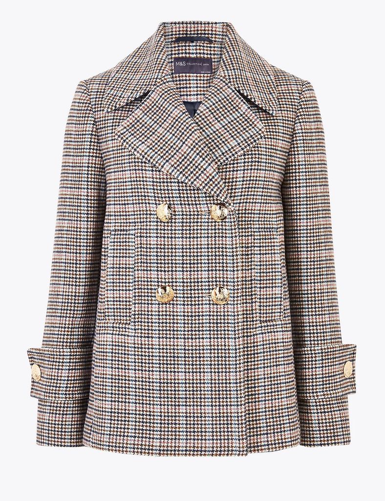 PETITE Checked Pea Coat with Wool