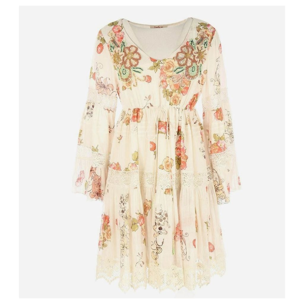 Fragment Cotton Boho Dress with Ruffles and Lace