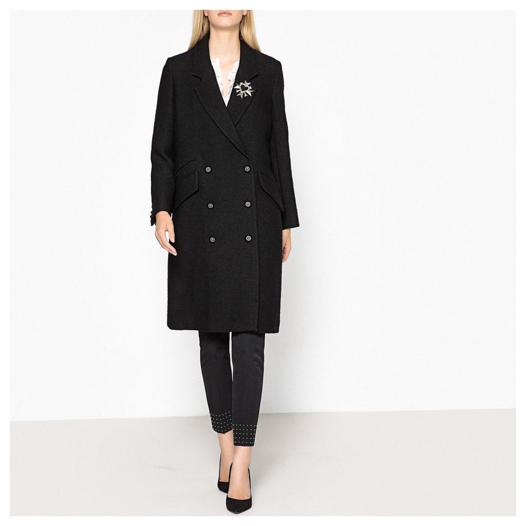 Buttoned Lined Mid-Length Coat with Brooch