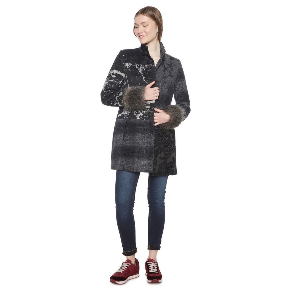 Wool Blend Patchwork Mid-Length Coat