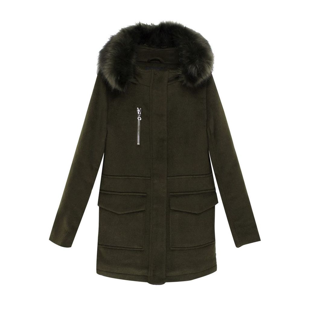Mid-Length Wool Blend Hooded Coat