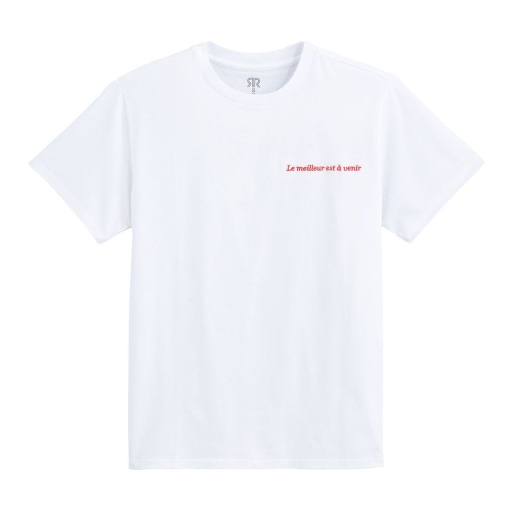 Cotton Boyfriend T-Shirt with Embroidered French Slogan