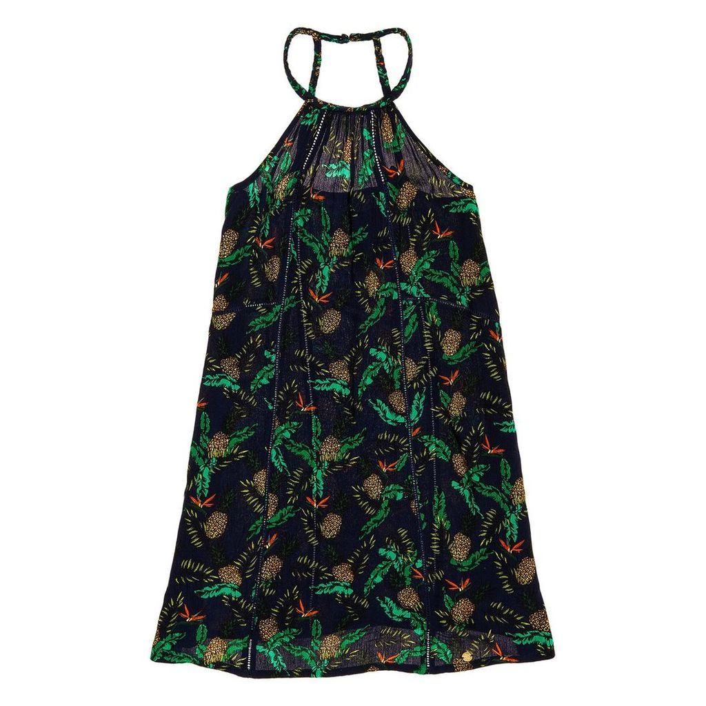 Halterneck Short Dress in Tropical Print