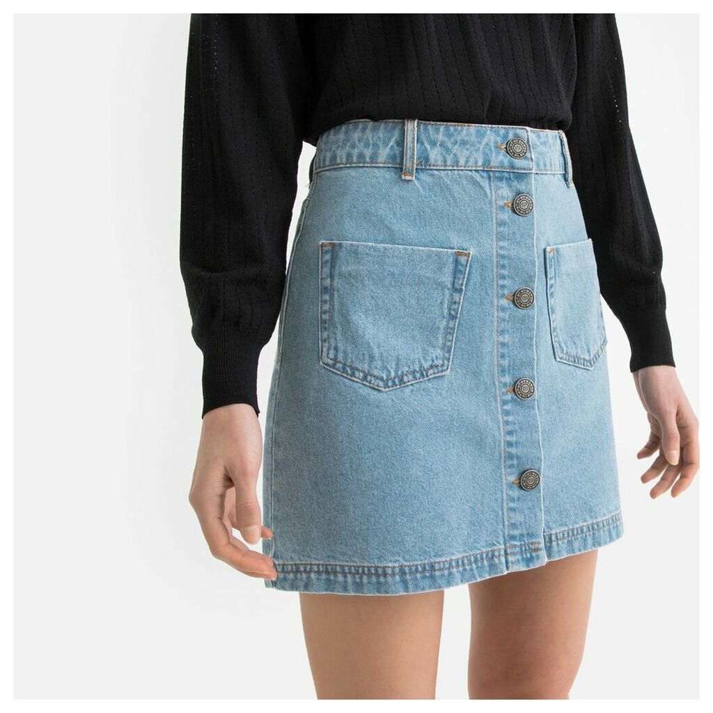 Denim Pencil Skirt with 2 Patch Pockets