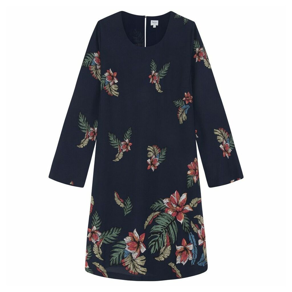 Floral Print Shift Dress with Long Sleeves