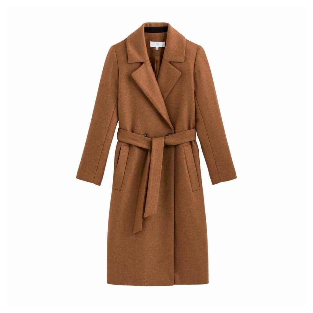 Long Wool Mix Coat with Belt and Pockets