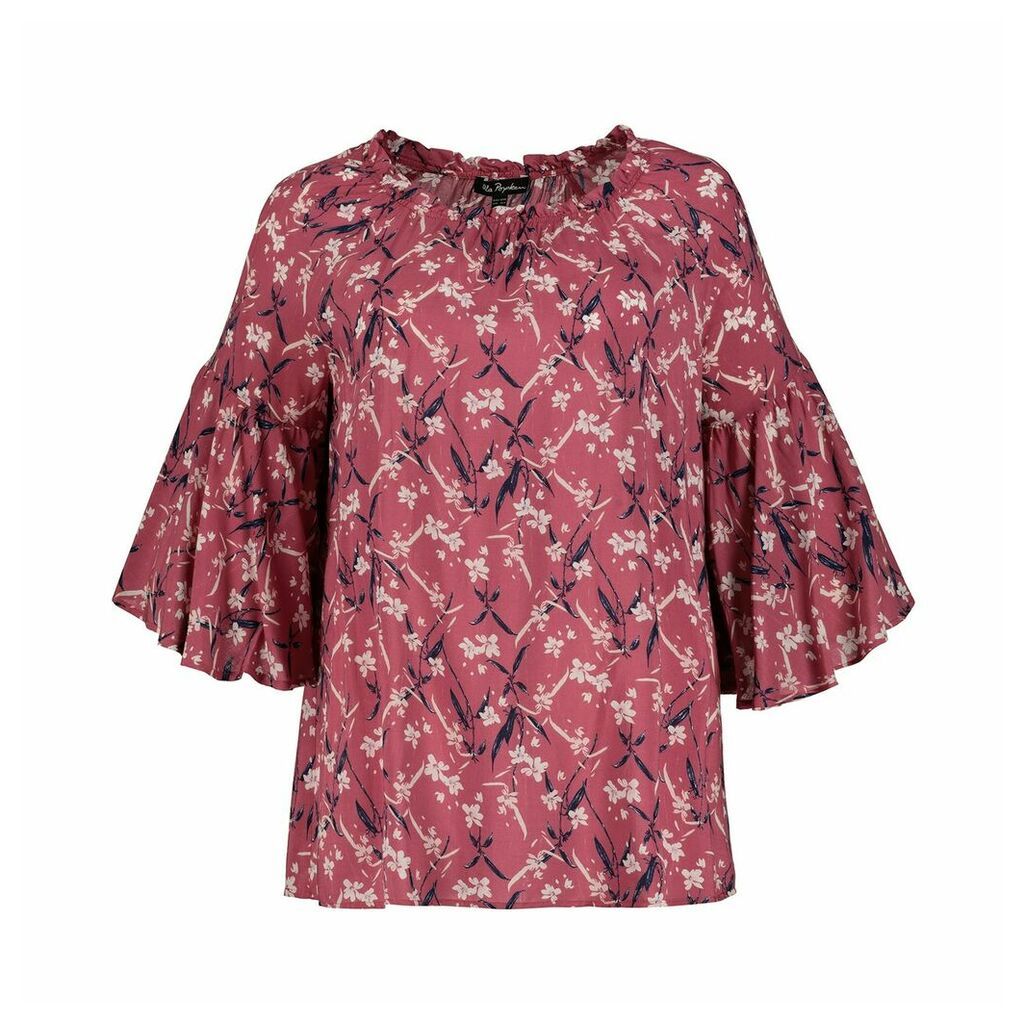 Floral Print Blouse with Ruffled 3/4 Length Sleeves