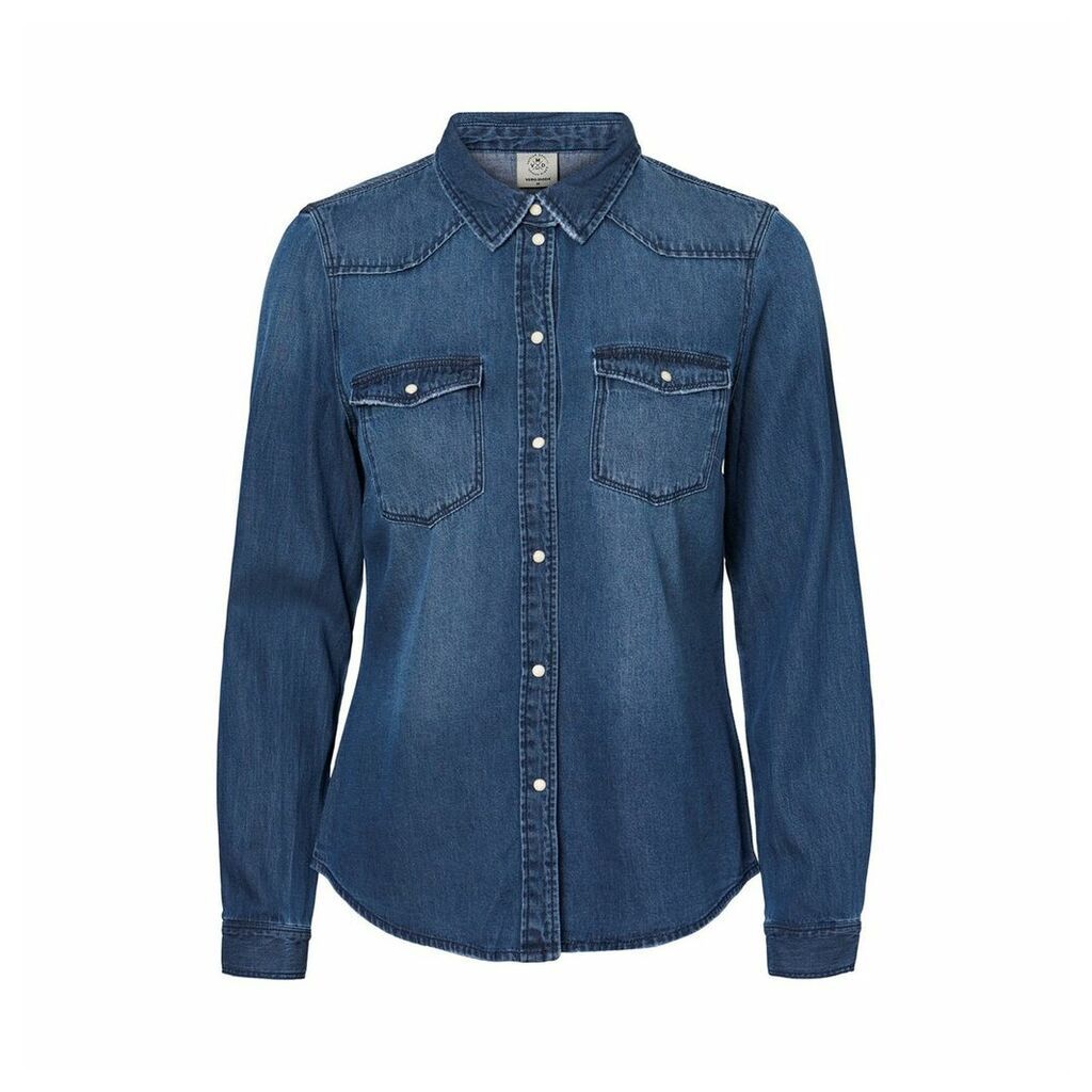 Organic Cotton Denim Shirt with Long Sleeves and Pockets