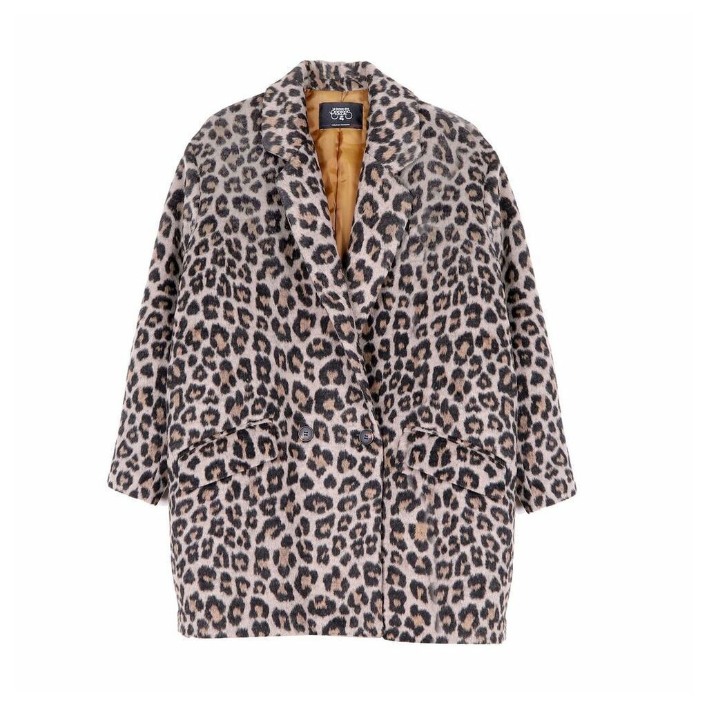 Leopard Print Coat with Double-Breasted Buttons and Pockets