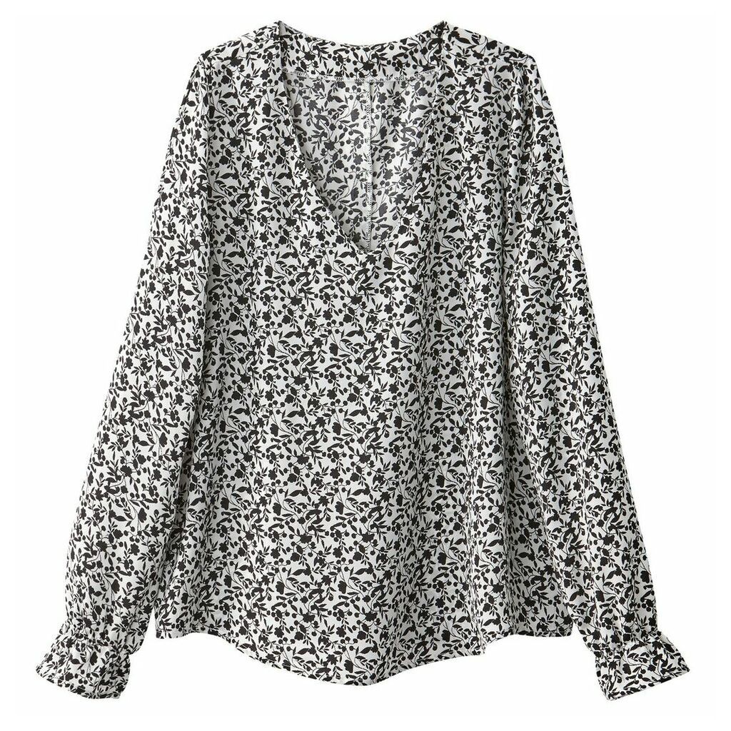Floral Print Blouse with Ruffled Cuffs