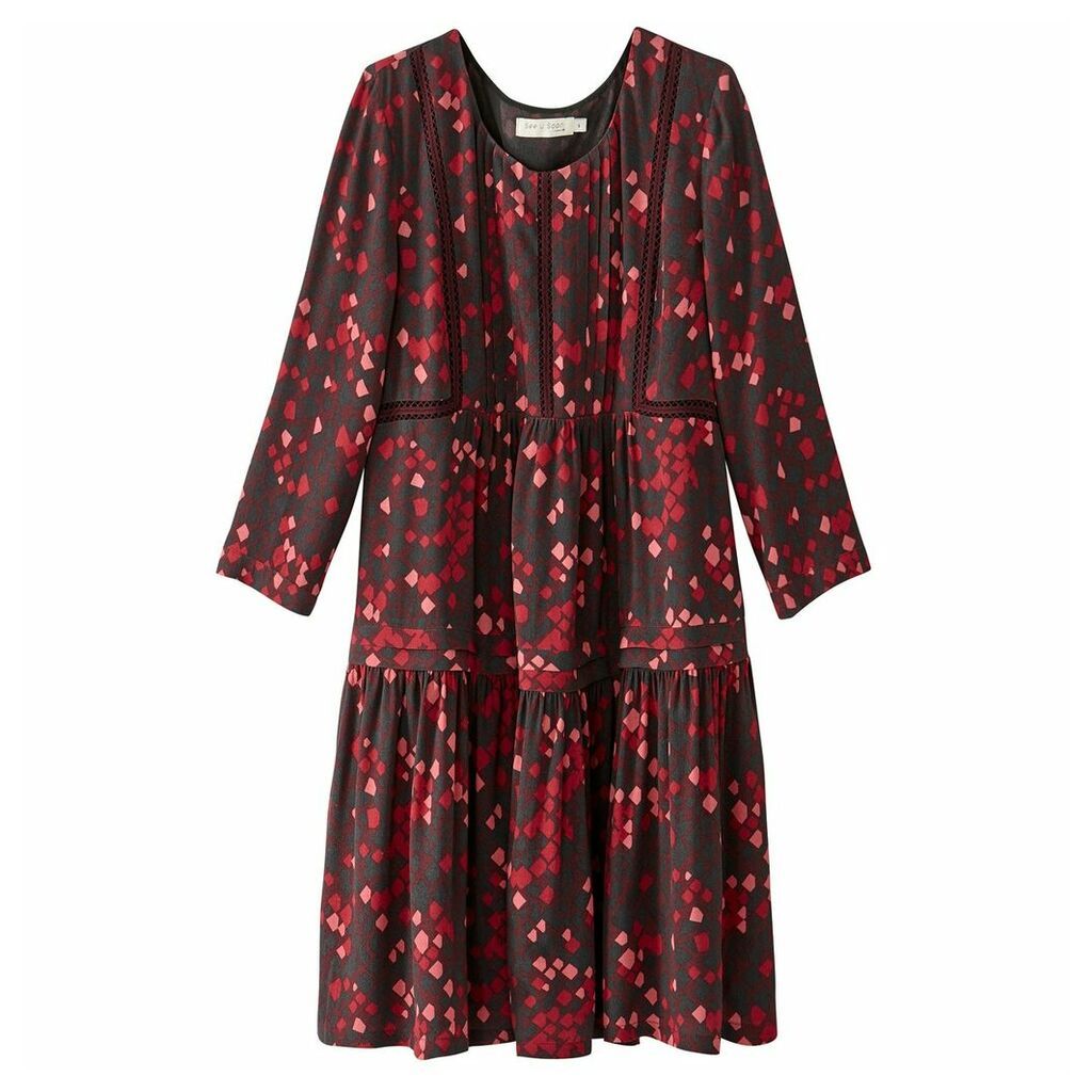 Graphic Print Smock Dress with Embroidery