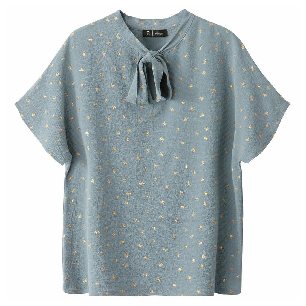 Star Print Blouse with Pussy Bow