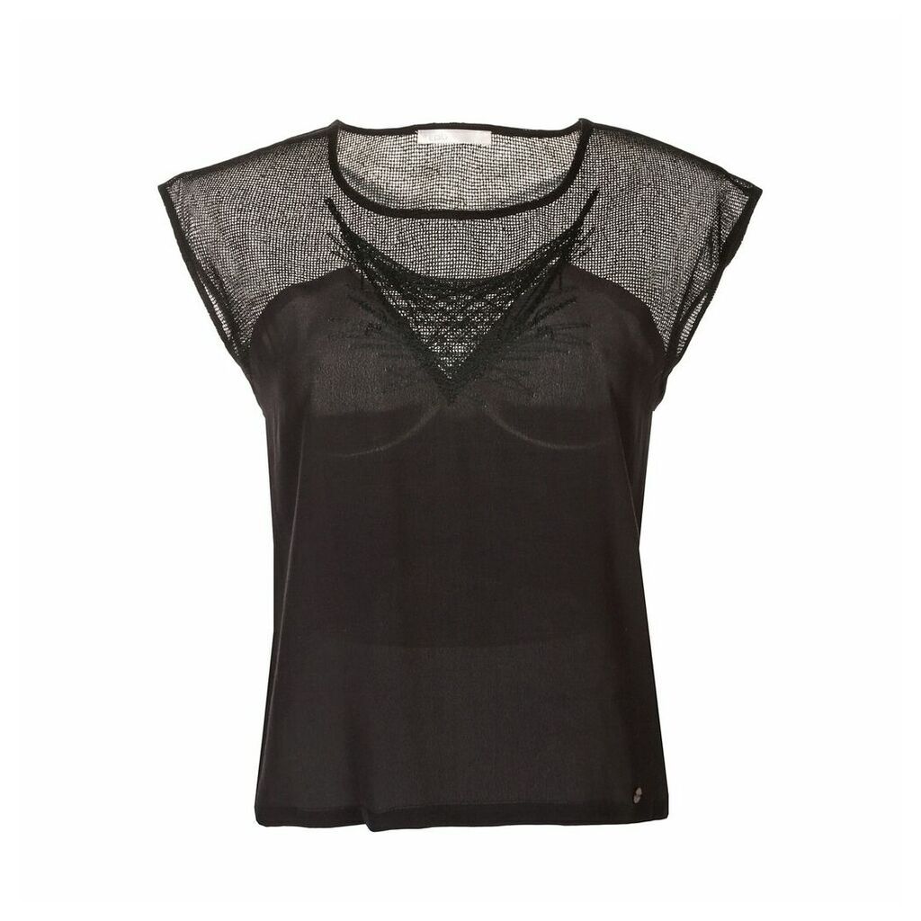 Short-Sleeved Blouse with Openwork Insets
