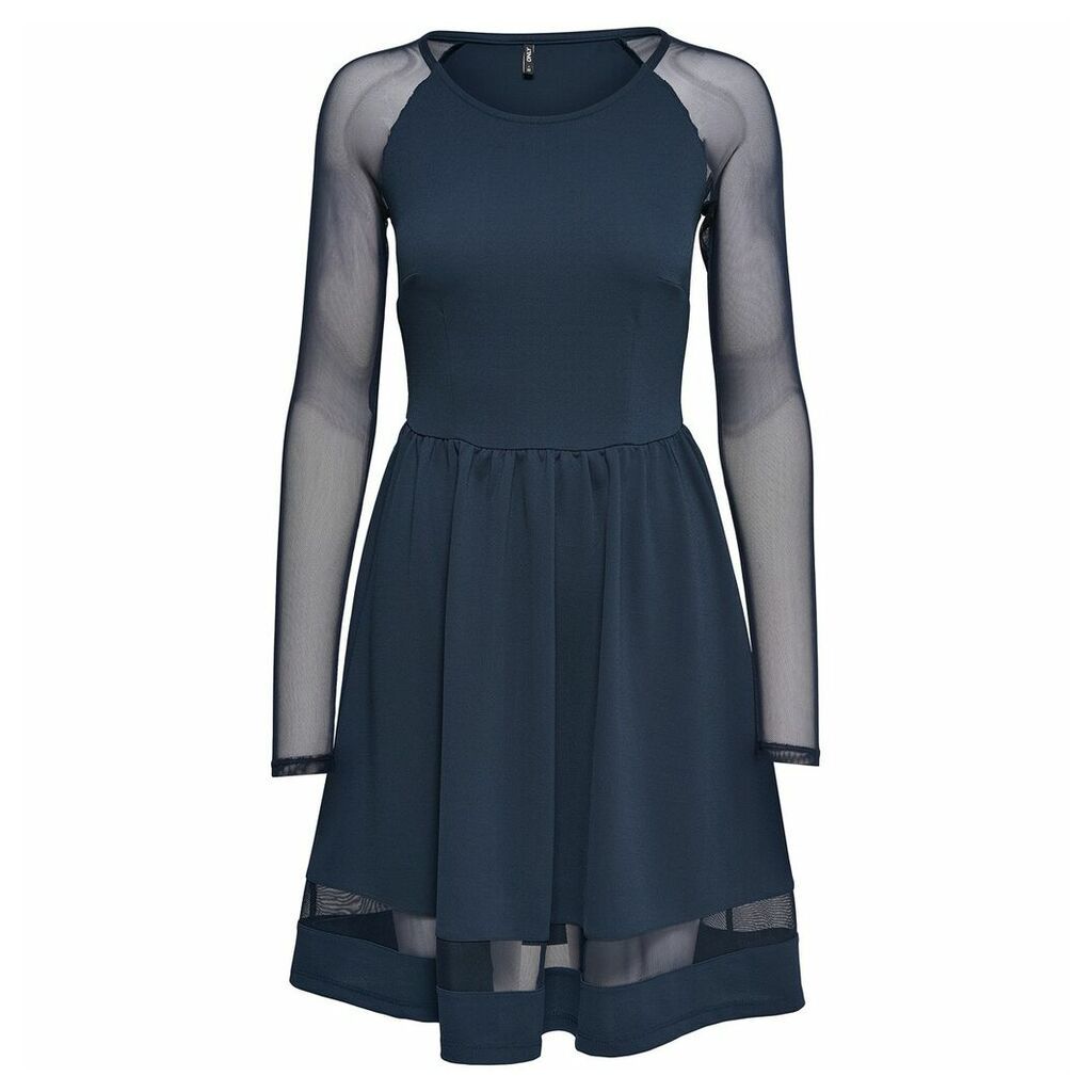 Skater Dress with Mesh Sleeves & Detailing