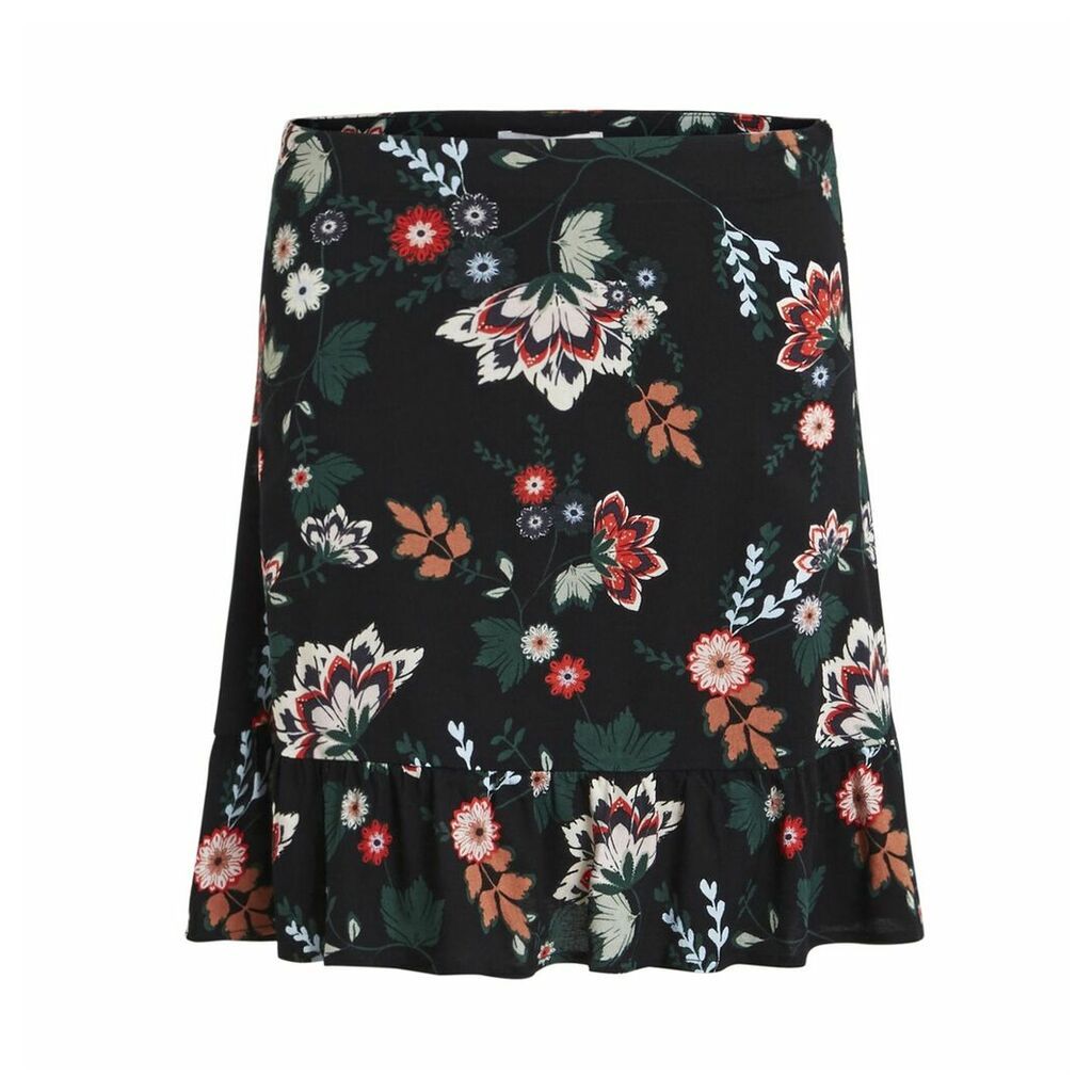 Floral Print Skirt with Frilled Hem