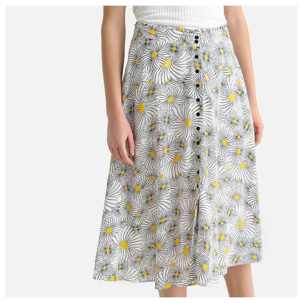 Floral Print Buttoned Midi Skirt