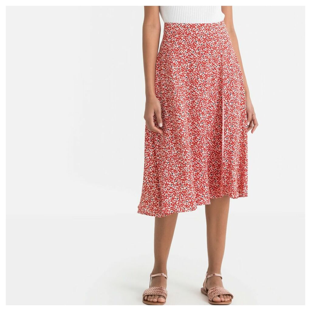 Floral Print Wrapover Flared Midi Skirt
