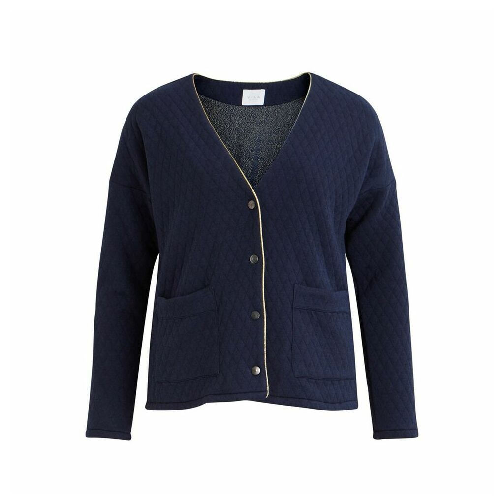 Fleece Two-Pocket Cardigan with Gold-Coloured Trim