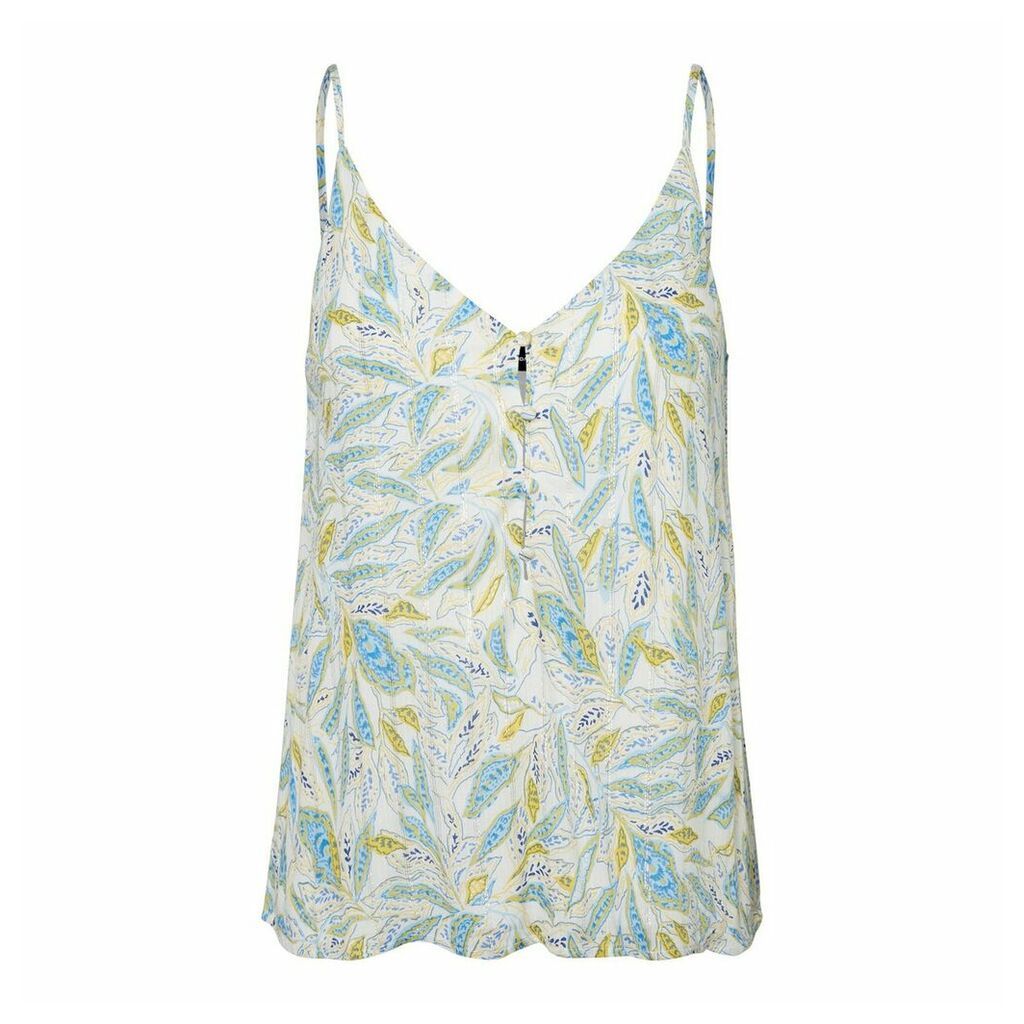 Buttoned Floral Print Camisole with Shoestring Straps