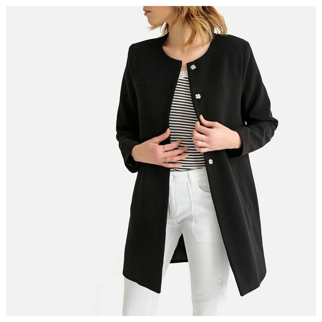 Lightweight Collarless Straight Coat with Pockets