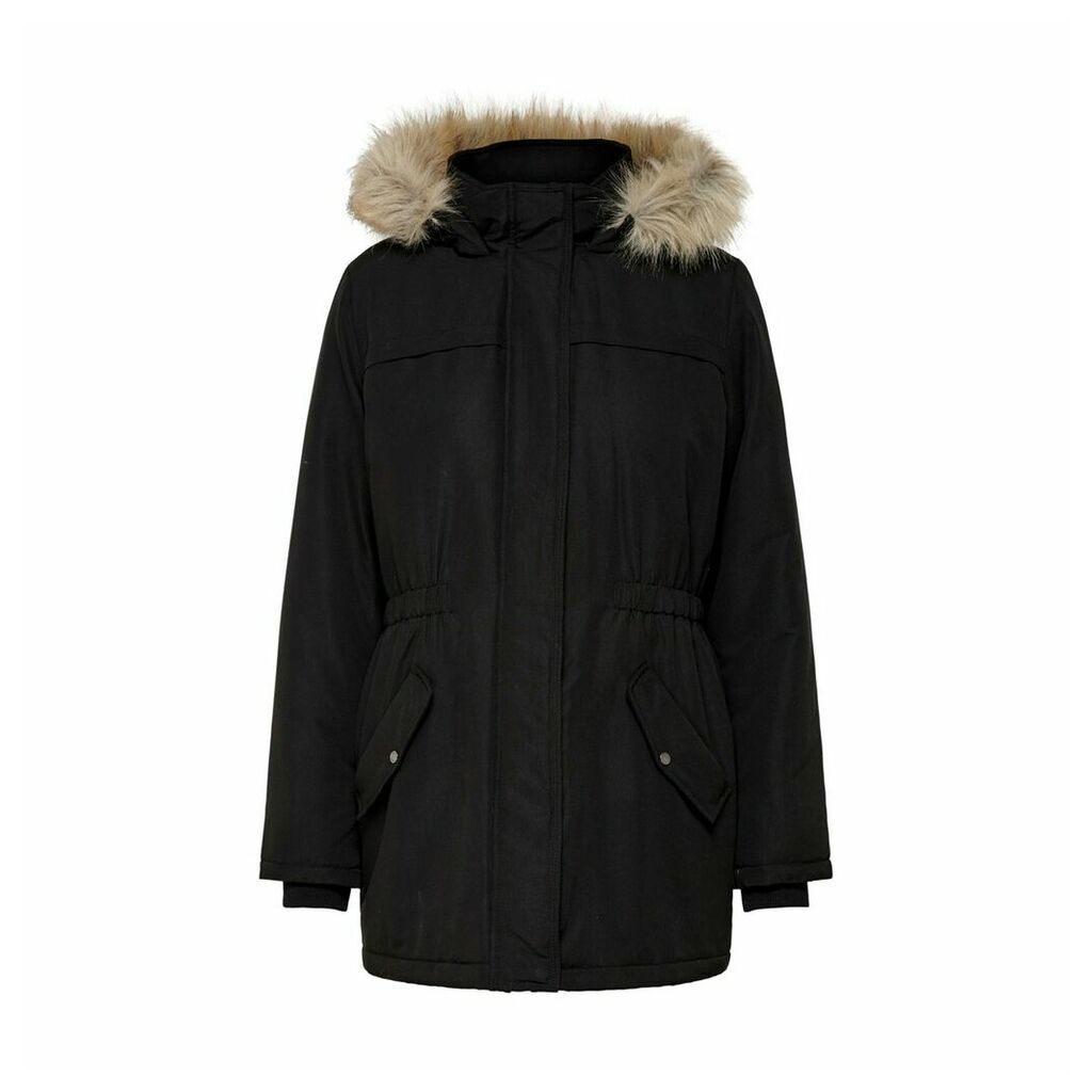 Mid-Long Parka with Faux Fur Hood and Pockets