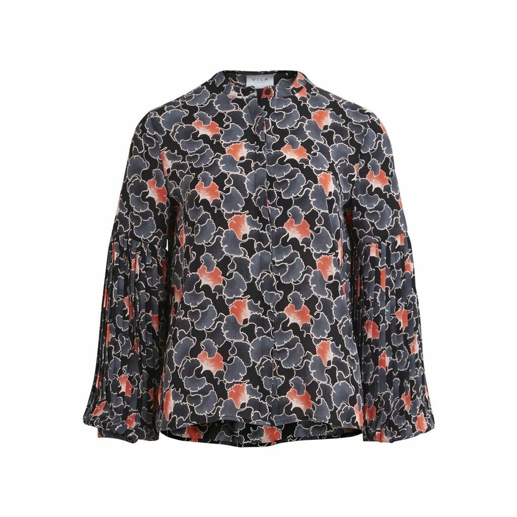 Printed Blouse with Pleated Sleeves