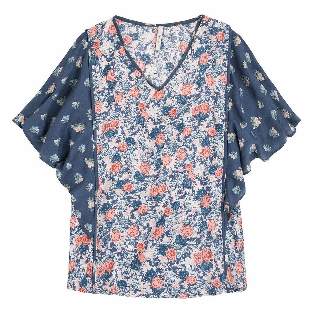 Mix Floral Print Blouse with Ruffles