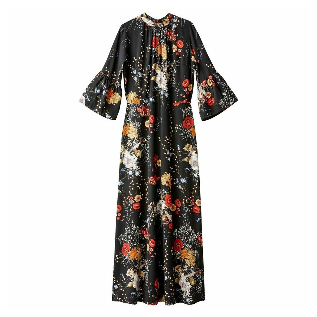 Floral Print Maxi Dress with Peplum Sleeves