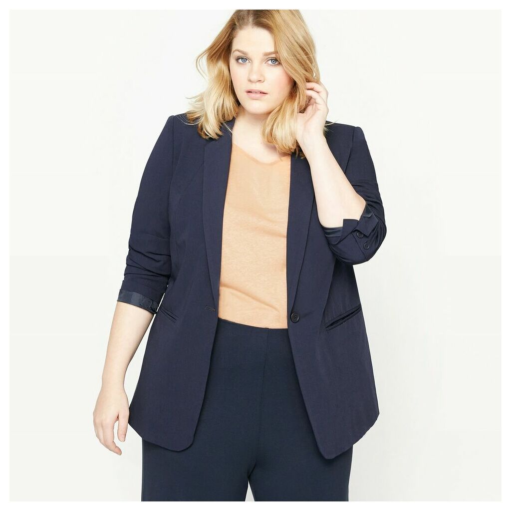 Single-Breasted Longline Blazer with Straight Cut Buttons