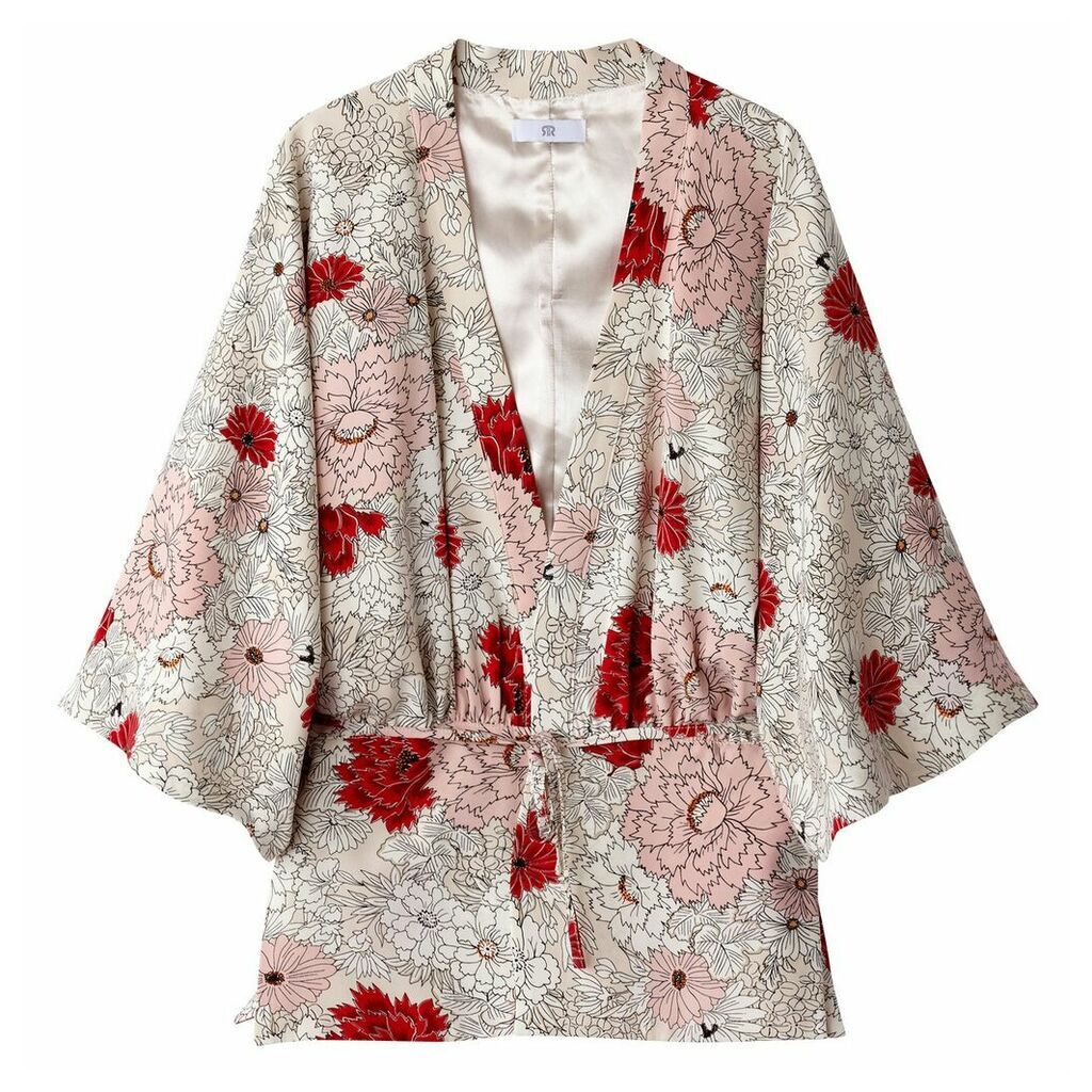 Lightweight Floral Print Belted Kimono Jacket