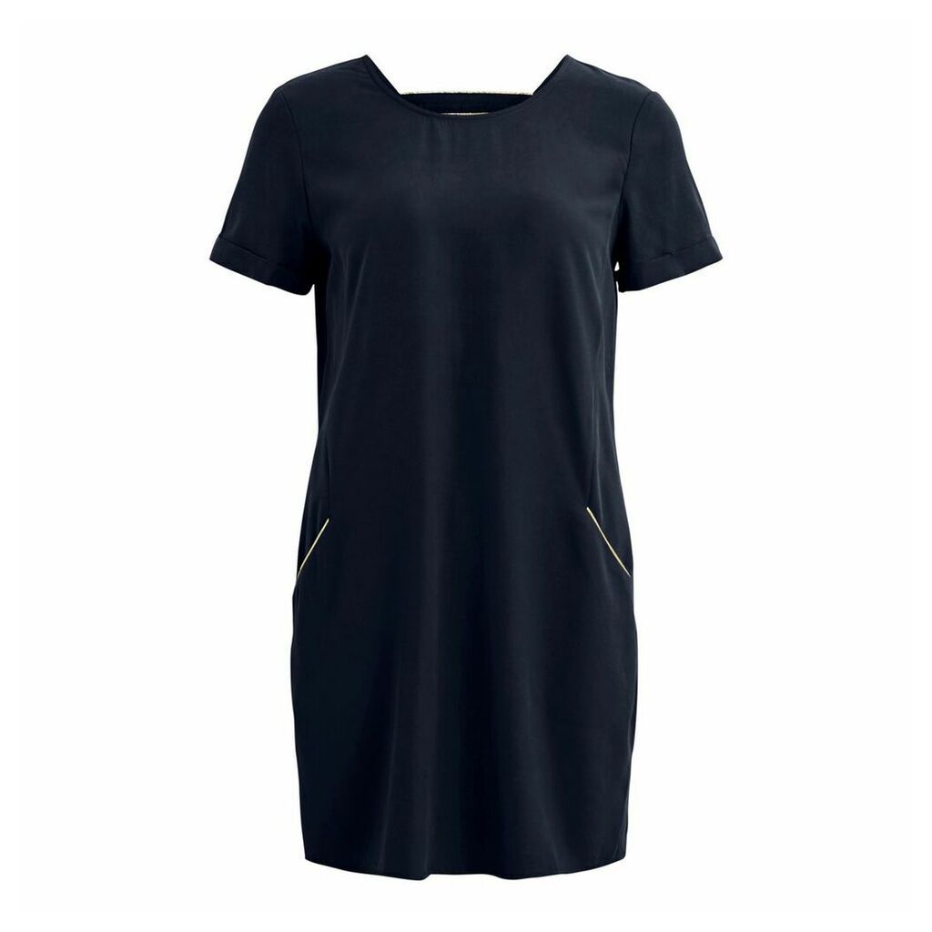Short-Sleeved Shift Dress with Open Back