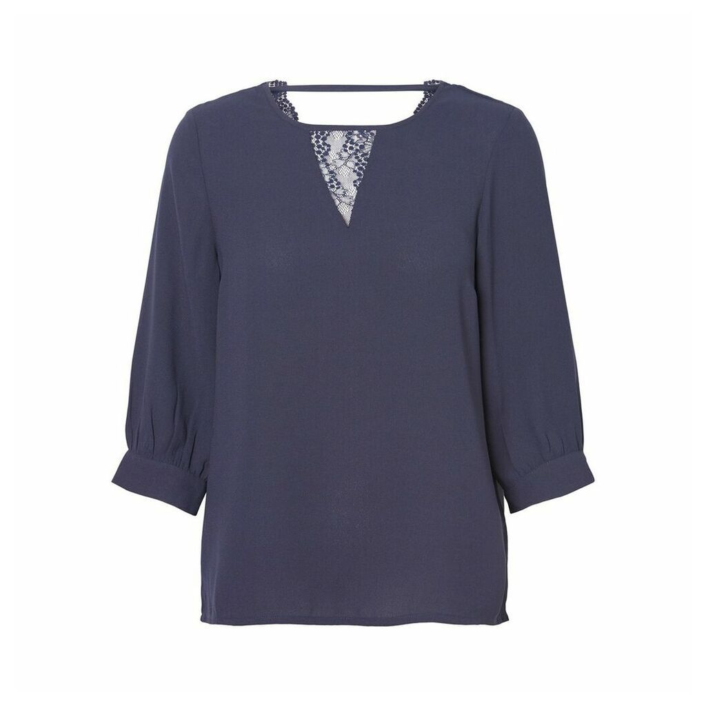 Round Neck Blouse with 3/4 Length Sleeves