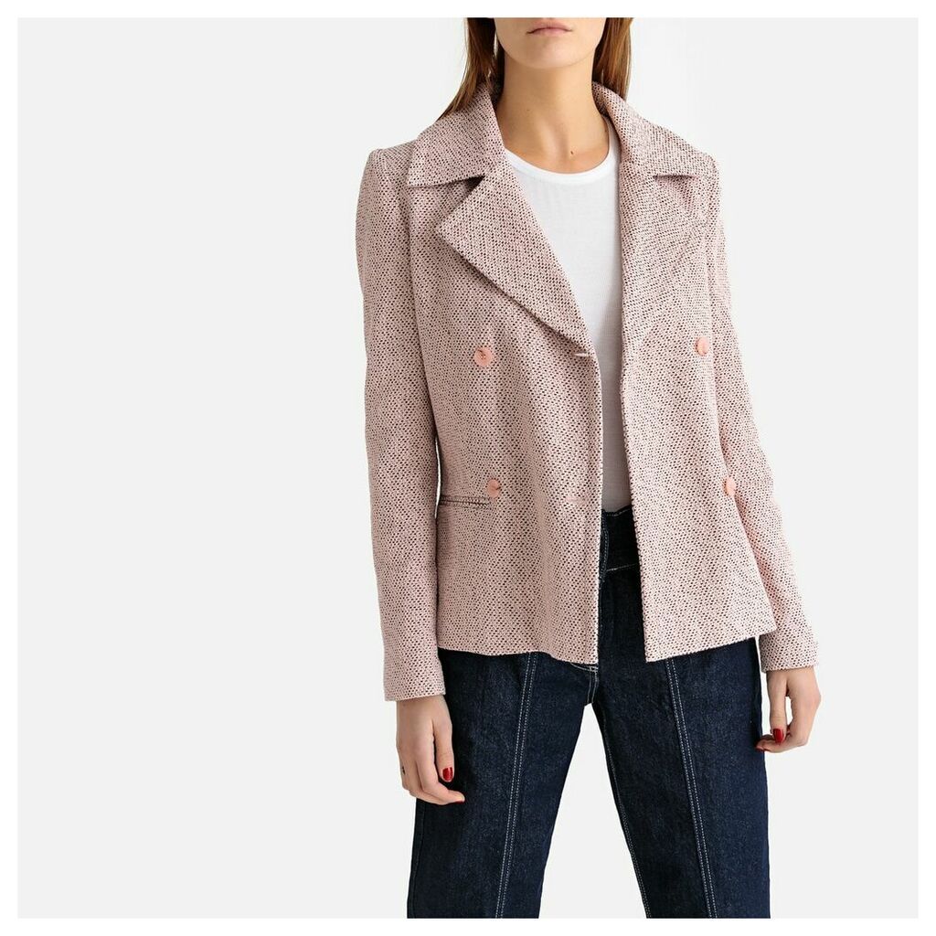 Short Double-Breasted Pea Coat in Jacquard Cotton Mix