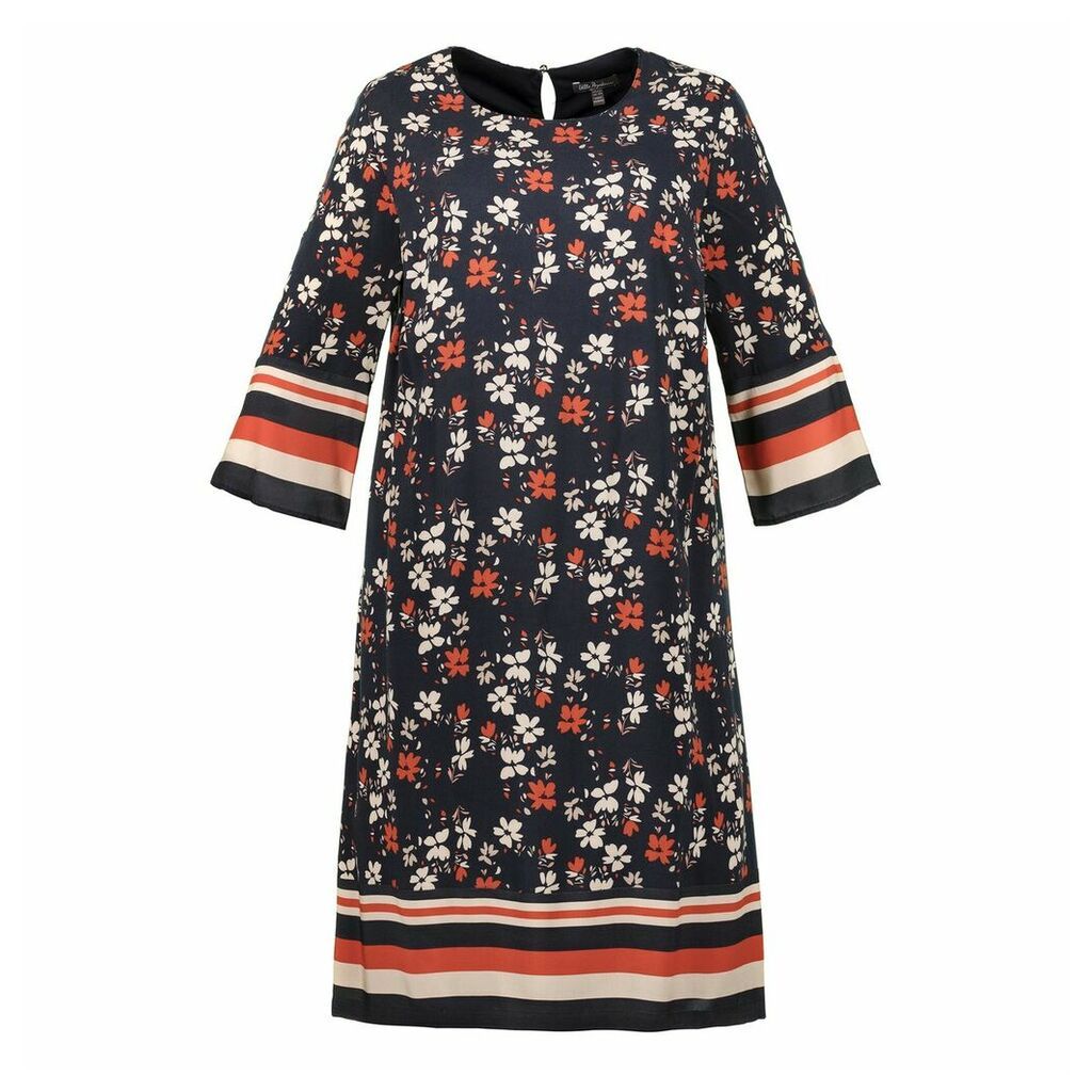 Floral Print Midi Shift Dress with 3/4 Length Sleeves
