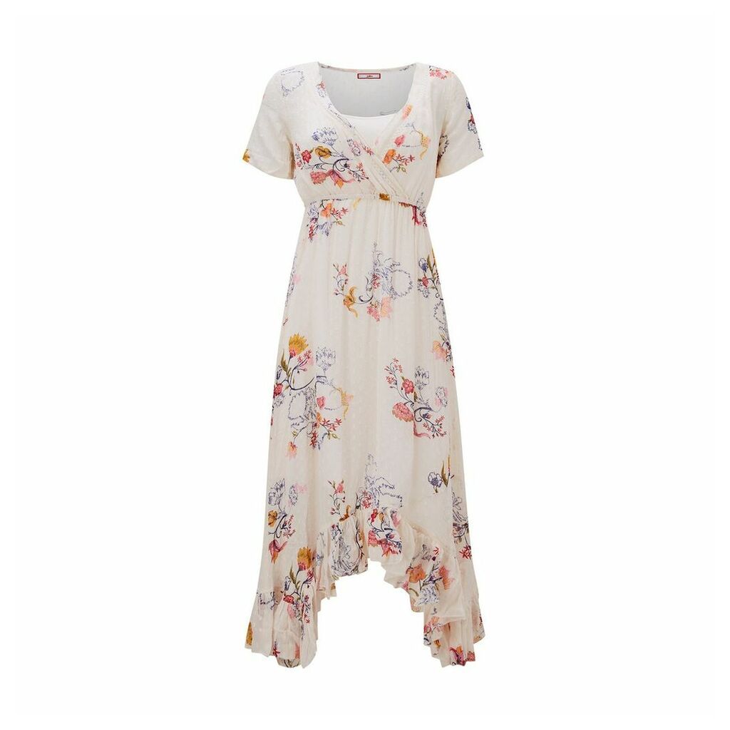 Ruffled Flared Knee-Length Dress in Floral Print