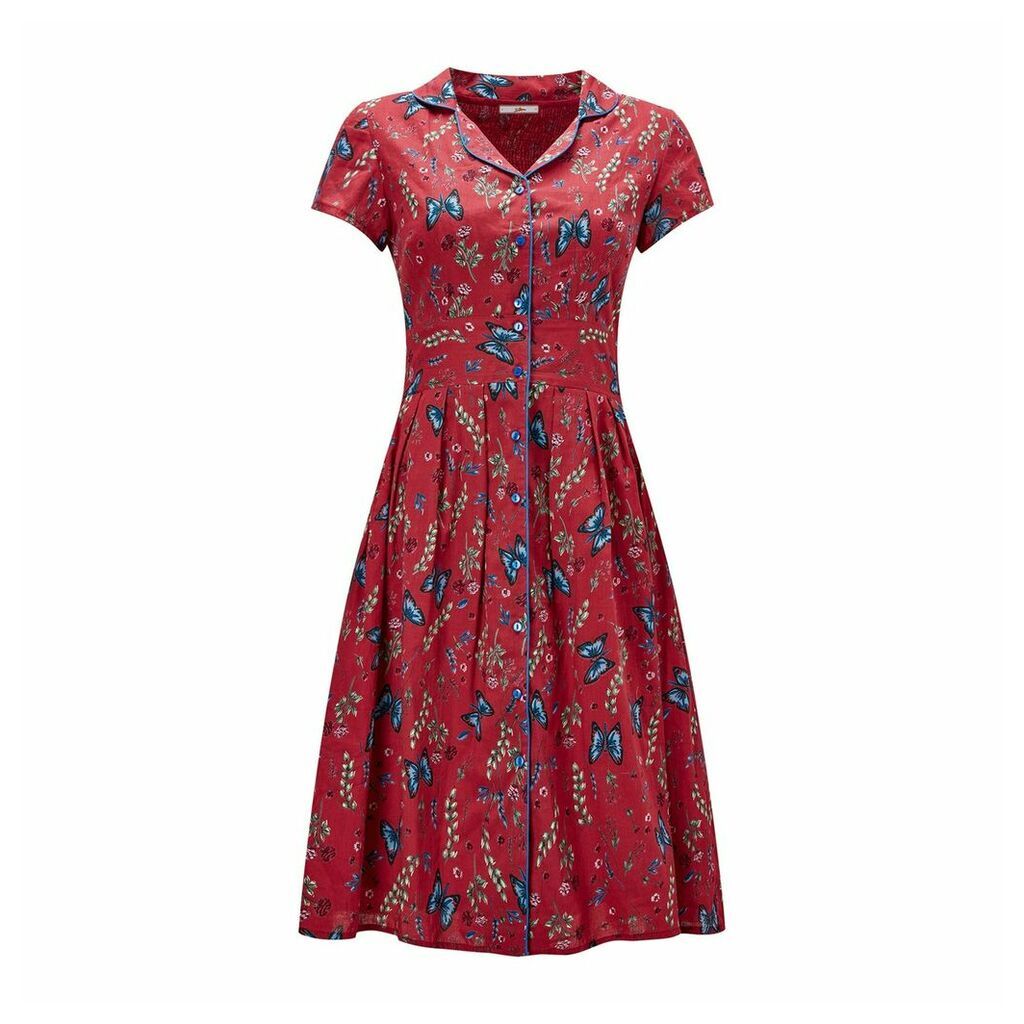 Flared Shirt Midi Dress in Floral Print Cotton