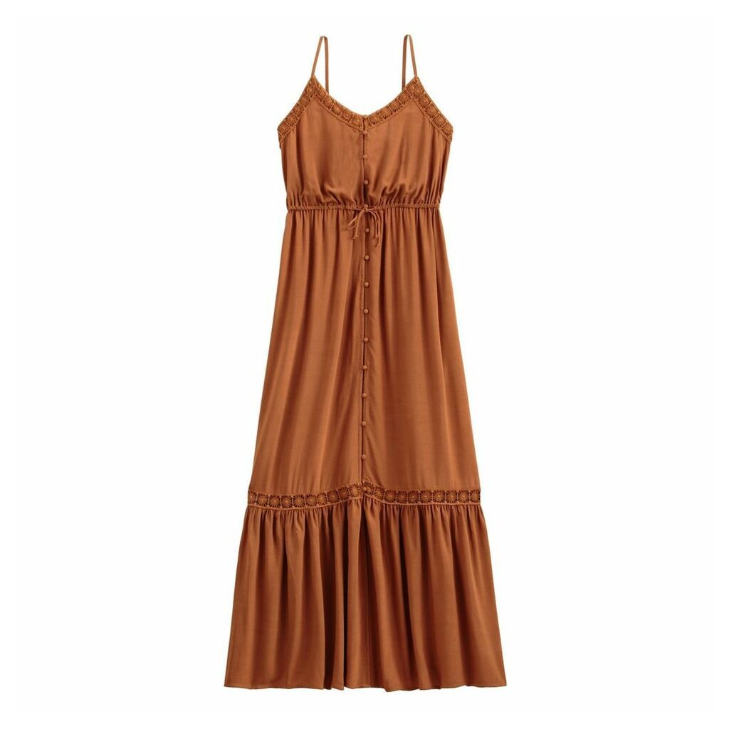 Buttoned Macramé Maxi Dress with Shoestring Straps