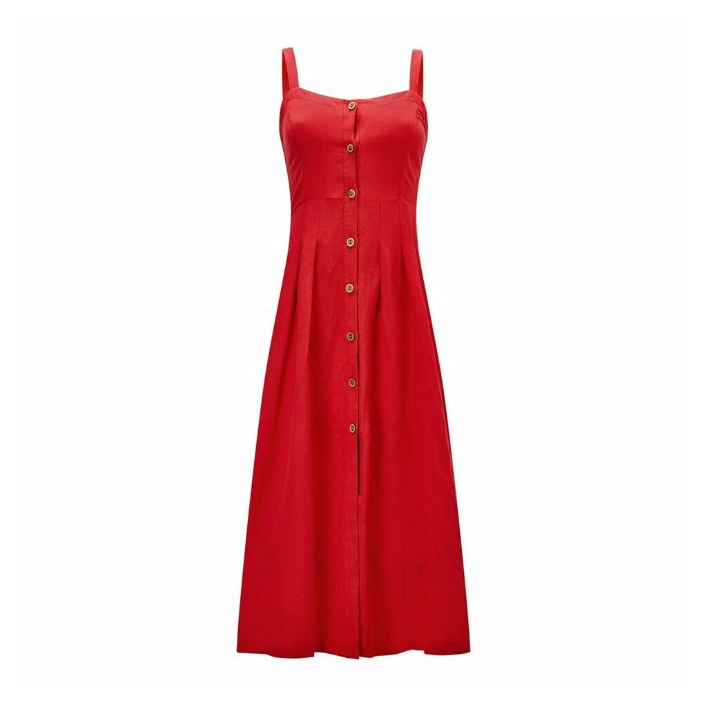 Button-Through Sleeveless Midi Dress