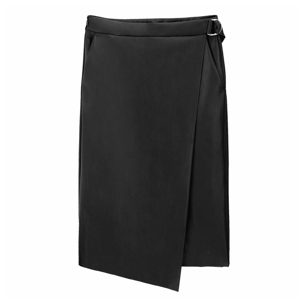 Faux Leather Wrapover Midi Skirt