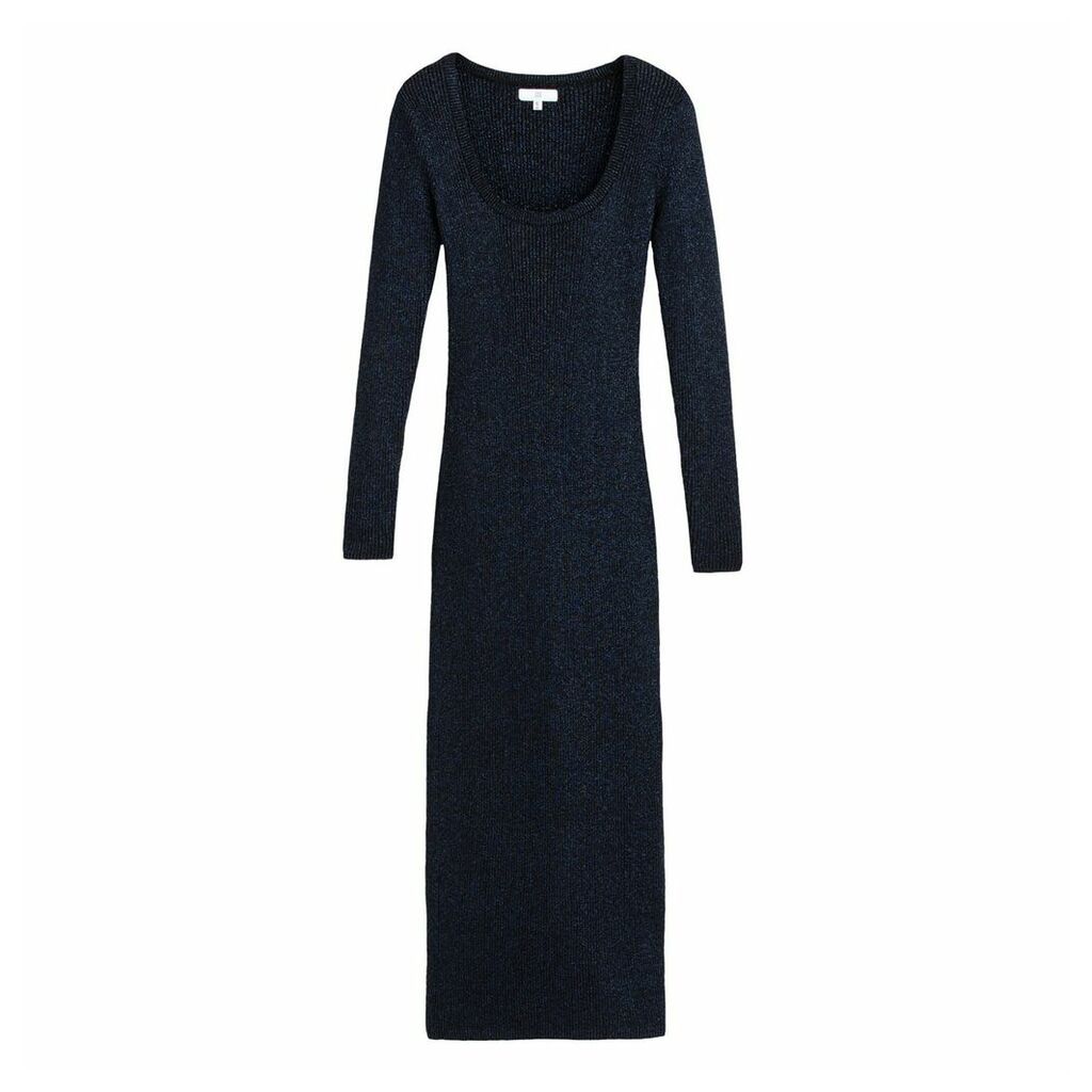 Ribbed Glitter Jumper Tube Dress in Midi Length with Long Sleeves