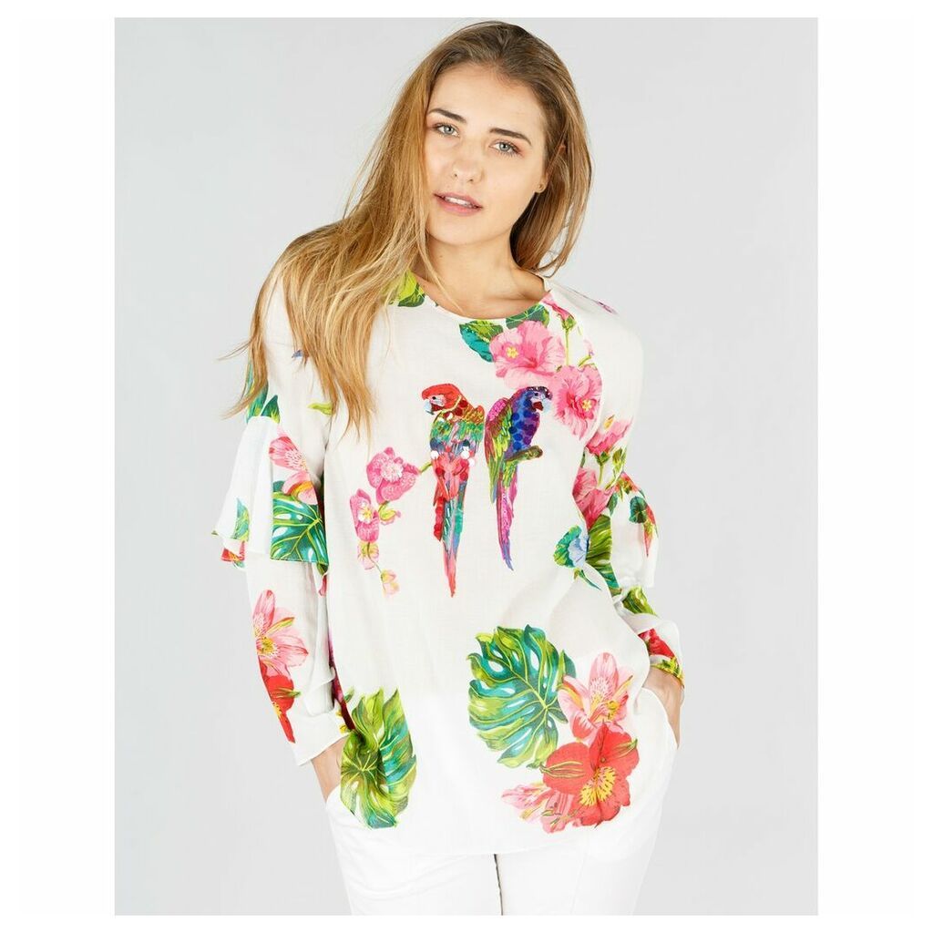 Long-Sleeved Floral Print Round Neck Blouse