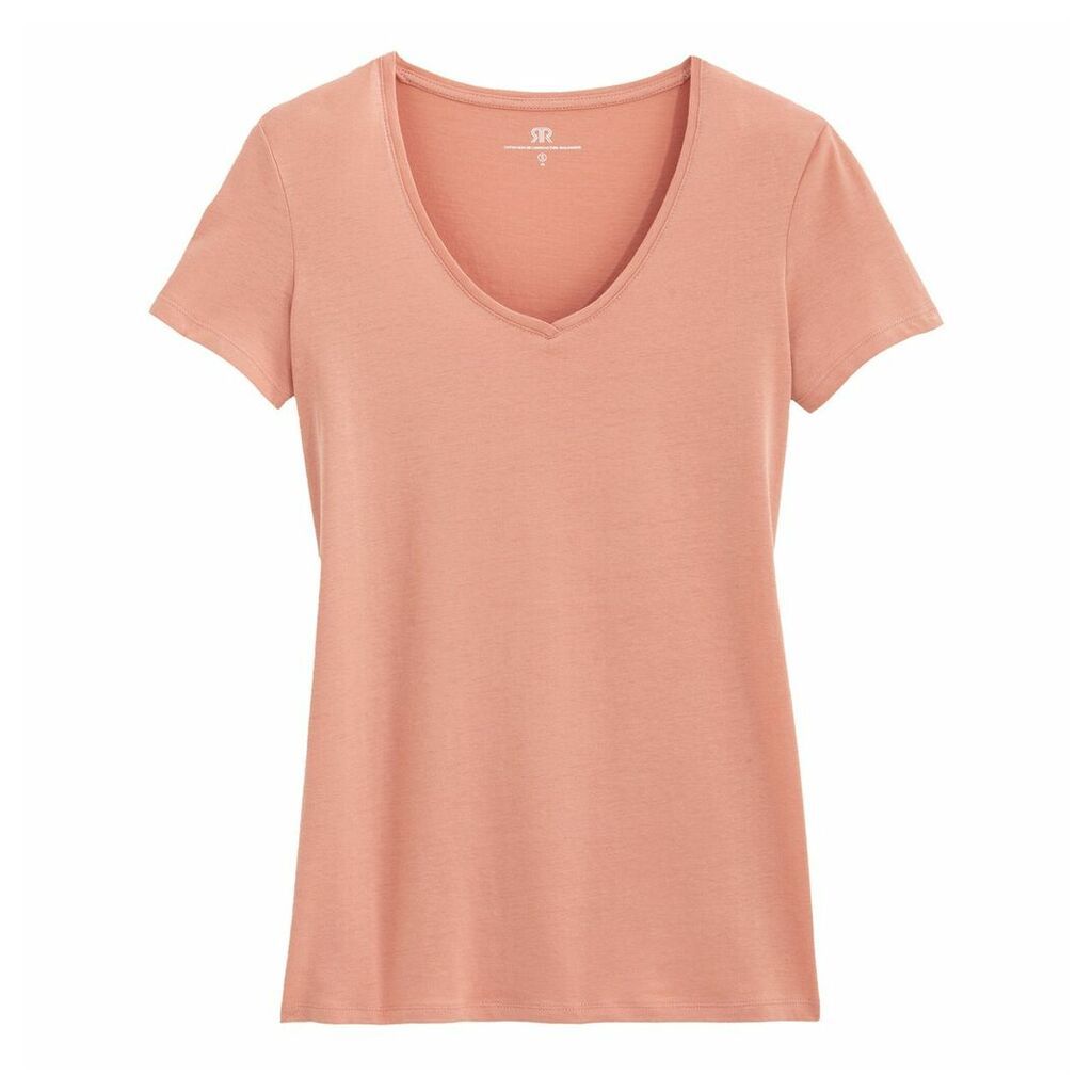 V-Neck Cotton T-Shirt with Short-Sleeves