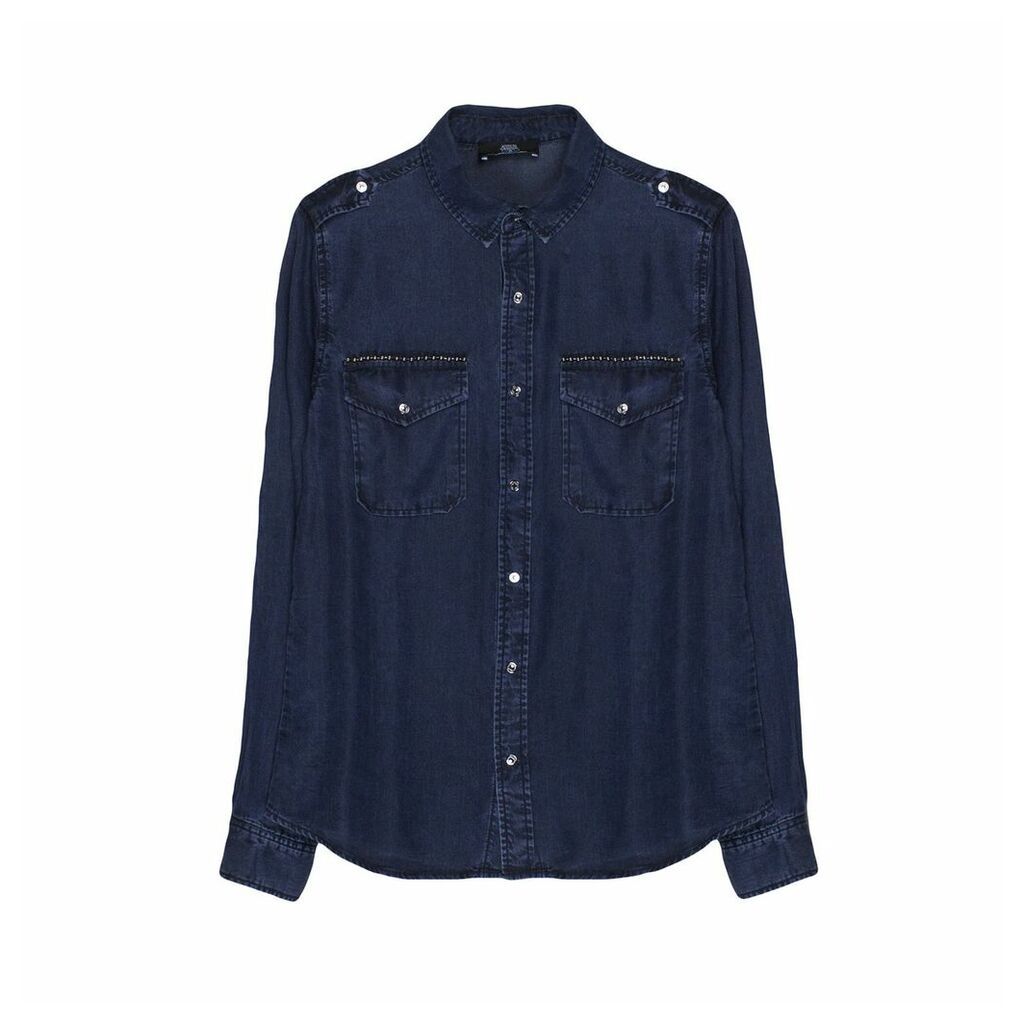 Draping Denim Shirt with Breast Pockets