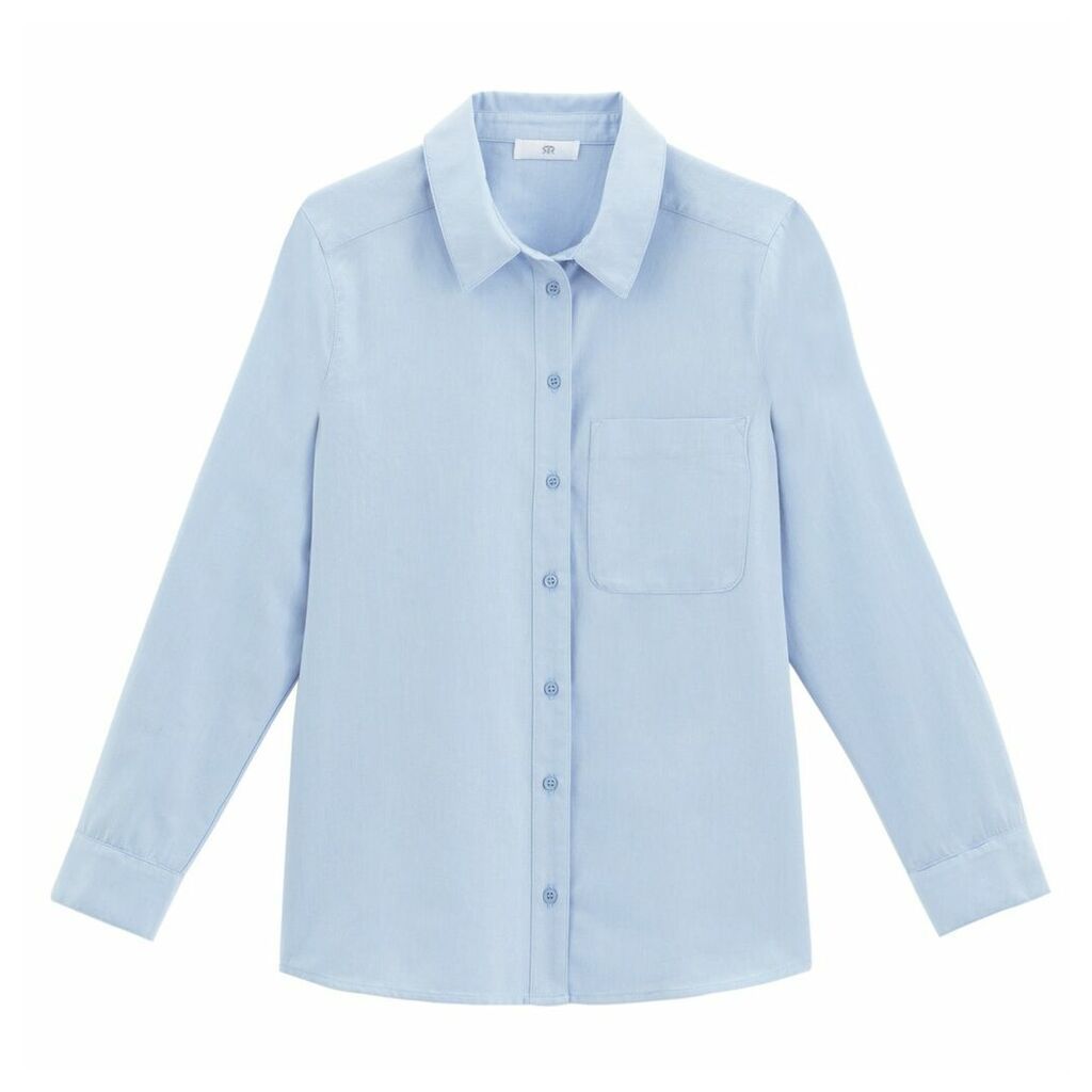 Loose Fit Cotton Boyfriend Shirt with Long Sleeves and Pocket