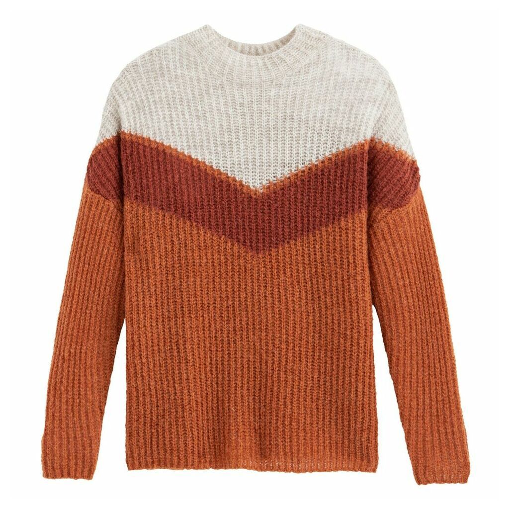 Colour Block Chunky Ribbed Jumper with Crew Neck