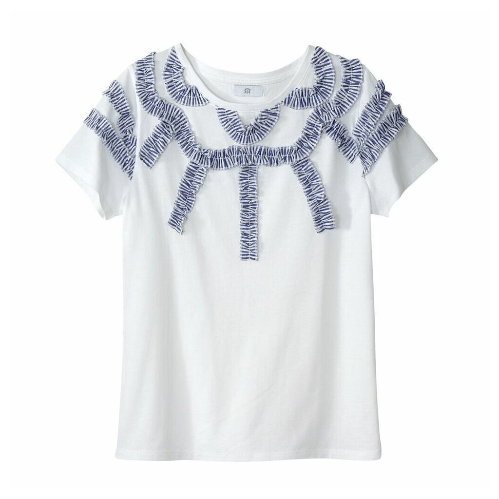 T-Shirt with Striped Ruffled Detail