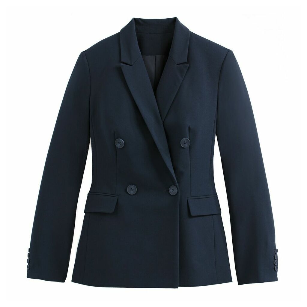 Longline Double-Breasted Blazer with Patch Pockets